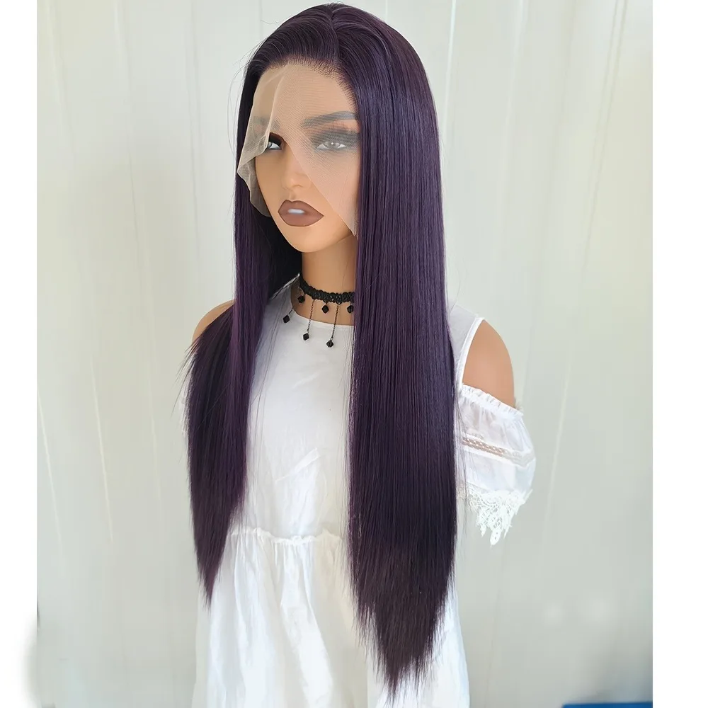 Charisma 13x4 Synthetic Lace Front Wig for Women 26 Inch Long Straight Hair Dark Purple Colored Lace Wigs for Daily Use Party