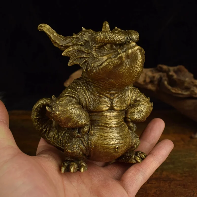 Solid Brass Fantasy Beast Statue Metal Figurine Retro Tabletop Ornament Home Office Desktop Decor Collectible Art Craft Display