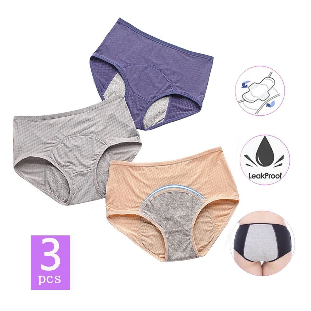 3pcs Leak Proof Menstrual Panties Women Period Cotton Waterproof Briefs Plus Size L-8XL Female Physiological Sanitary Underwear