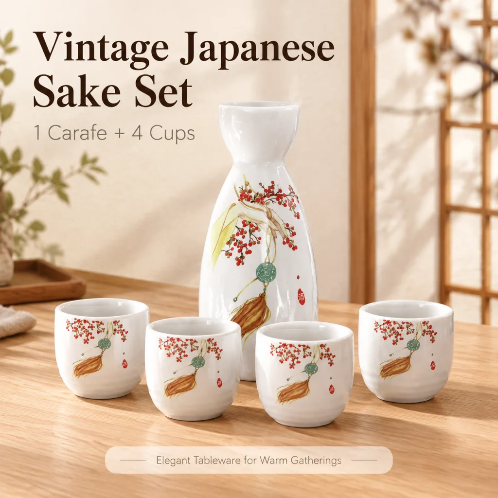 Japanese Style Ceramic Sake Set 1 Bottle 4 Cups Vintage Porcelain Wine Cup Kit for Home Dinner Party Gift