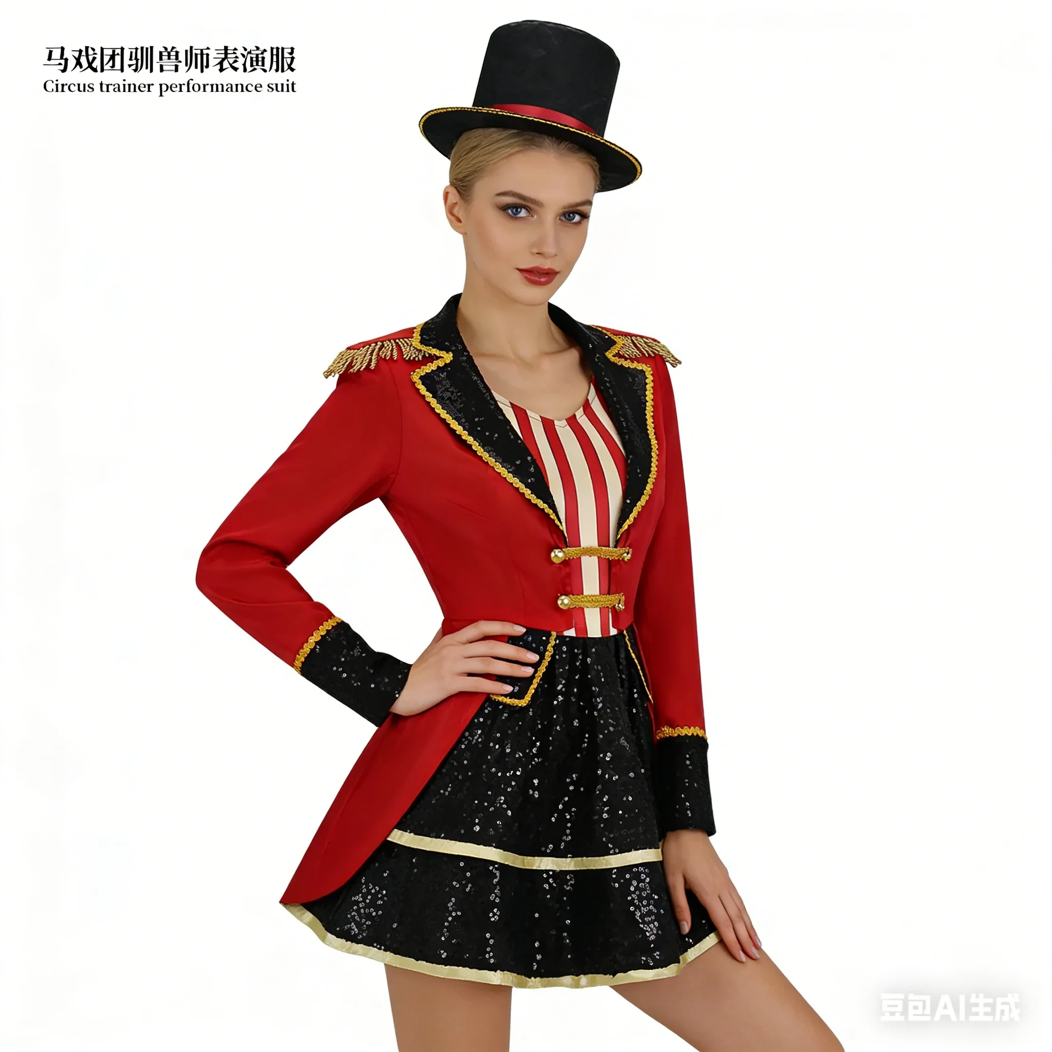 

Костюм для косплея в стиле аниме: женский карнавальный наряд для цирка, красное платье с длинными рукавами и пайетками, костюм шоумена-дрессировщика львов на Хэллоуин, комплект для взрослых.