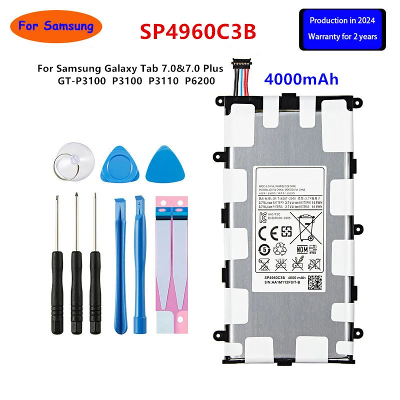 

Brand New Tablet SP4960C3B Battery 4000mAh For Samsung Galaxy Tab 2 7.0/7.0 Plus GT-P3100 P3100 P3110 P6200 +Tools