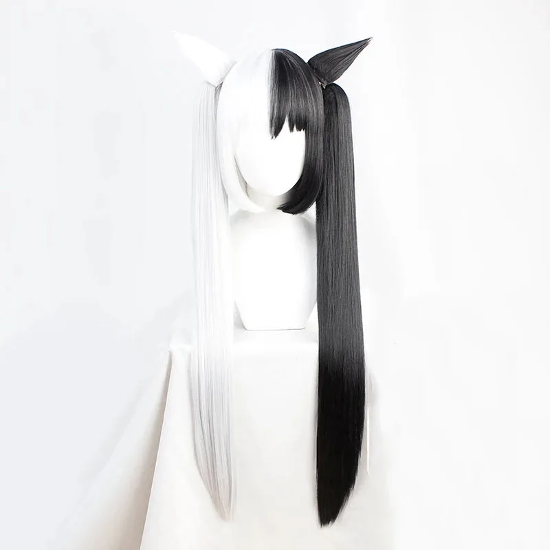 

2025 yiyiVTuber Alice Mana Ears Ponytails Project Paryi Cosplay Black Mixed White Long Straight Kawaii Girls