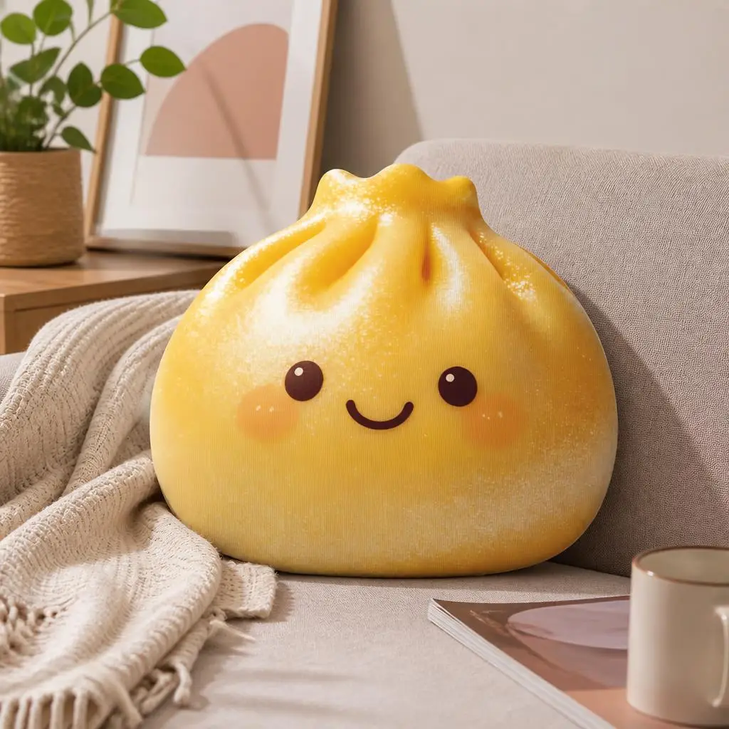 Squishy Dumpling Shaped Stuffed Throw Pillow Cute Food Cushion Smiling Bao Bun Plush Decor for Sofa Bedroom Home Food Lovers