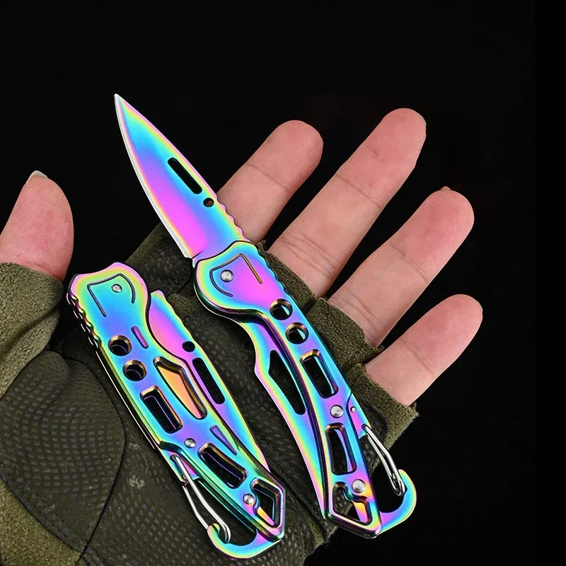 Stainless Steel Survival Knife Keychain, Folding Multifunctional Tactical Knife For Outdoor Hunting Camping