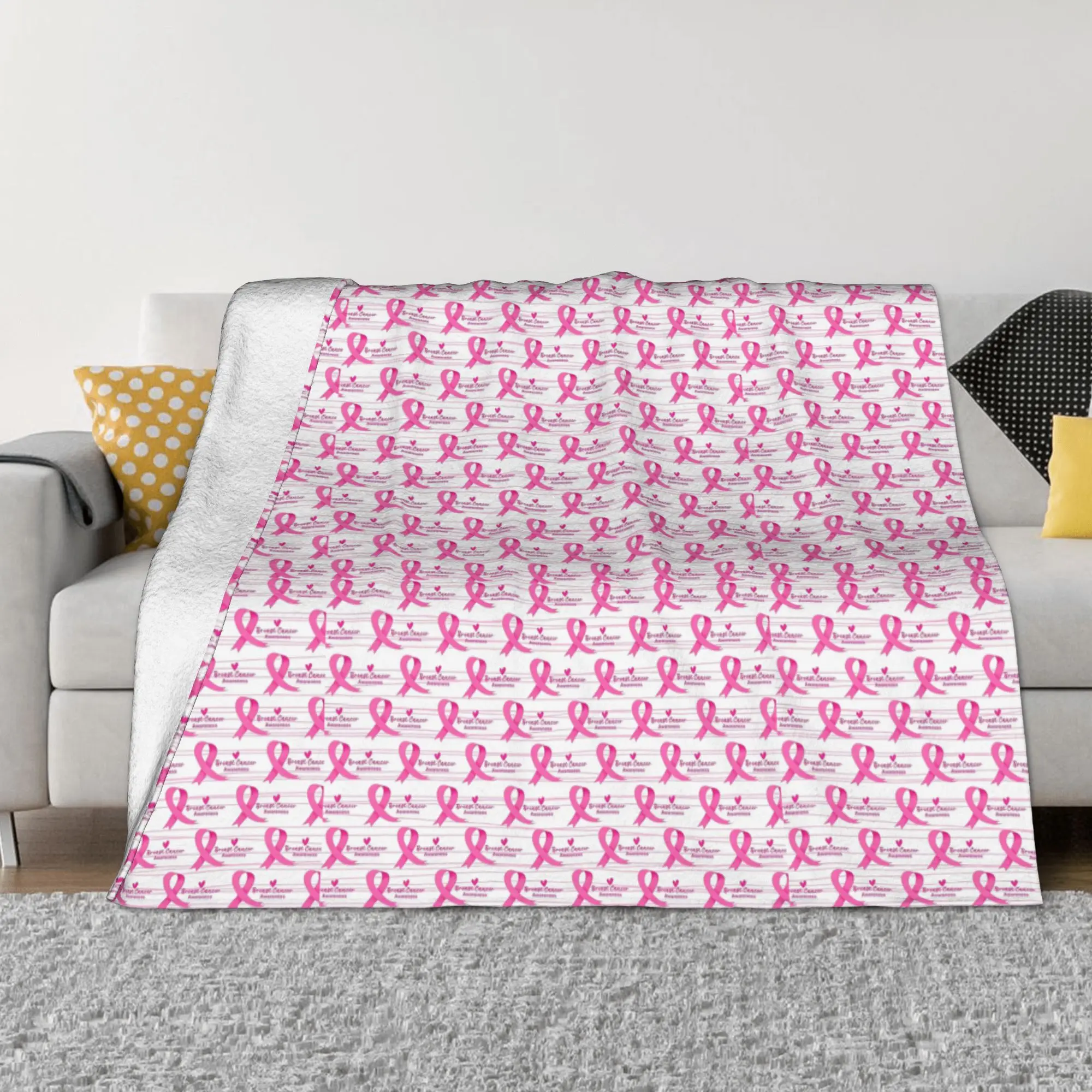 Breast Cancer Awareness Month Blankets Ribbon Fuzzy Vintage Soft Throw Blankets for Chair Covering Sofa Summer