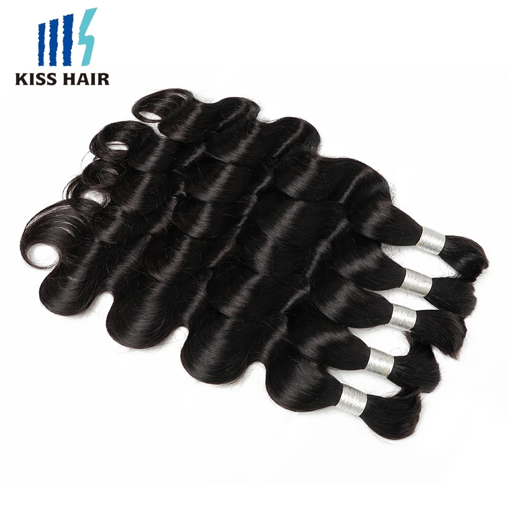 Body Wave Remy Hair Extension, Bulk Cabelo Humano para Trança, Pacotes de Cor Preta sem Tramas, 1kg, 16 a 30 Polegada, Fábrica Atacado