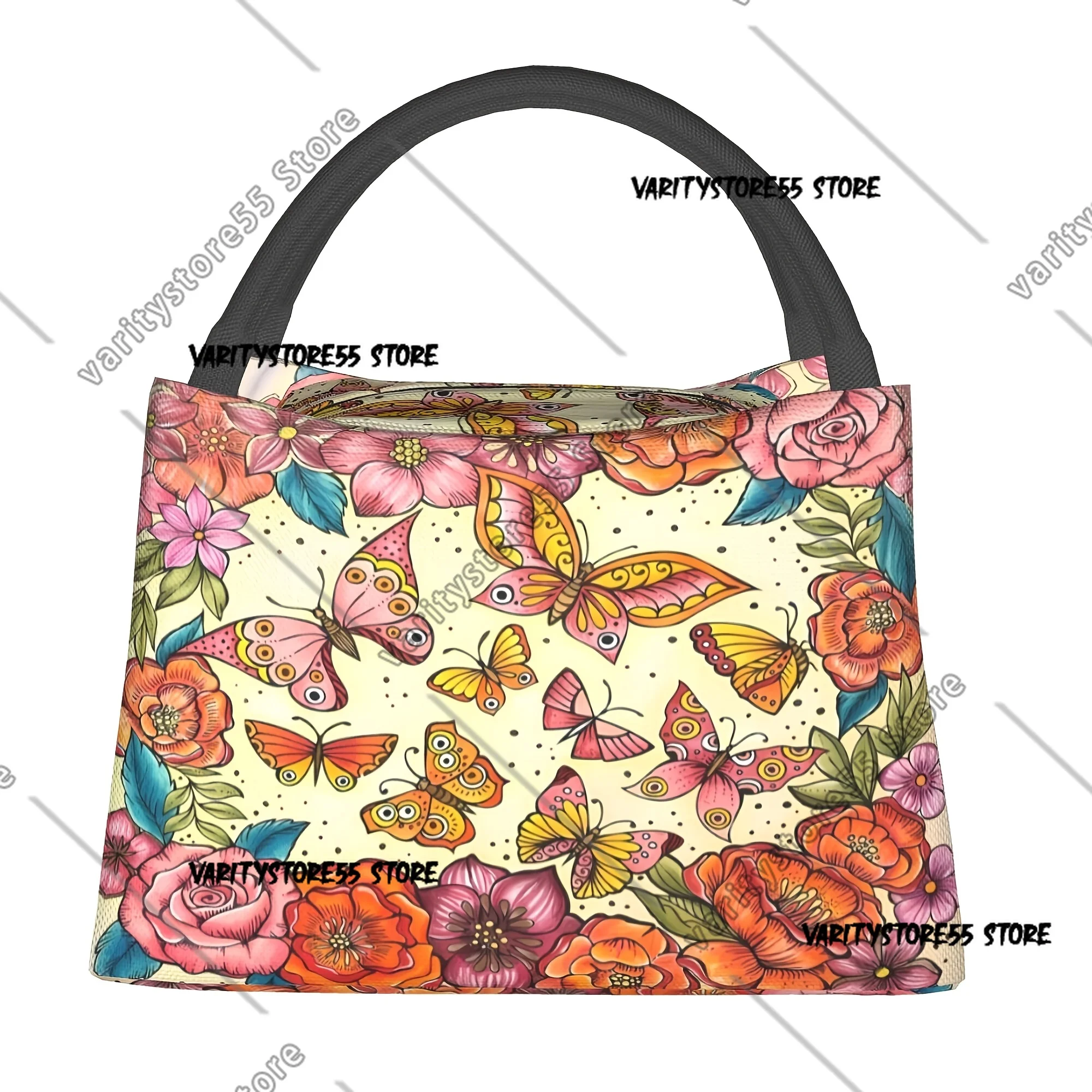 Colorful Butterfly Pattern Lunch Bags Portable Cooler Thermal Lunch Tote Work Picnic  Suitable for Office Picnic Beach
