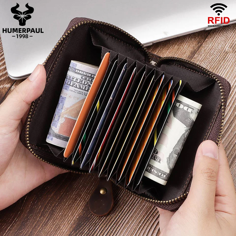 Crazy Horse Leather Business Card Holder Wallet RFID Bank/ID