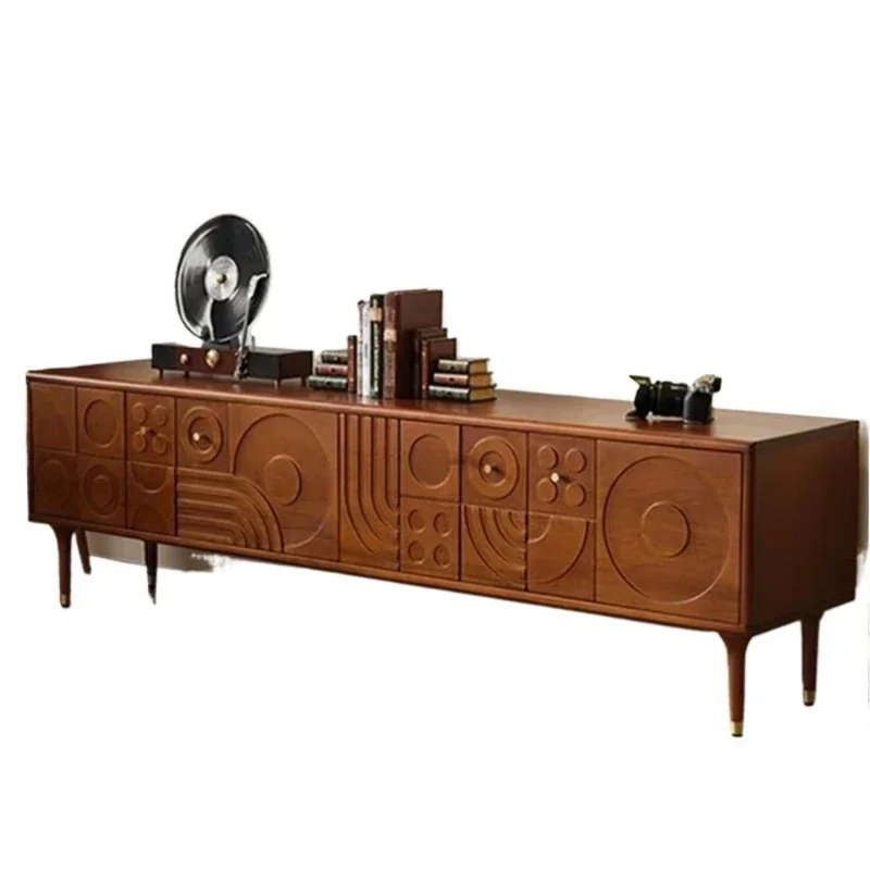 

Creative medieval all-solid wood TV carved four doors French retro style living room audio-visual side cabinet design furniture