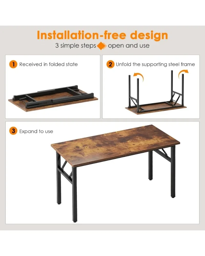 Folding 47 Rustic Brown Computer Desk with BIFMA Certification for Office Use