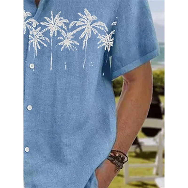 Summer 2023 men\'s shirt Hawaiian shirt coconut wood 3D printing short sleeve button clothes tropical fashion jacket S-5XL