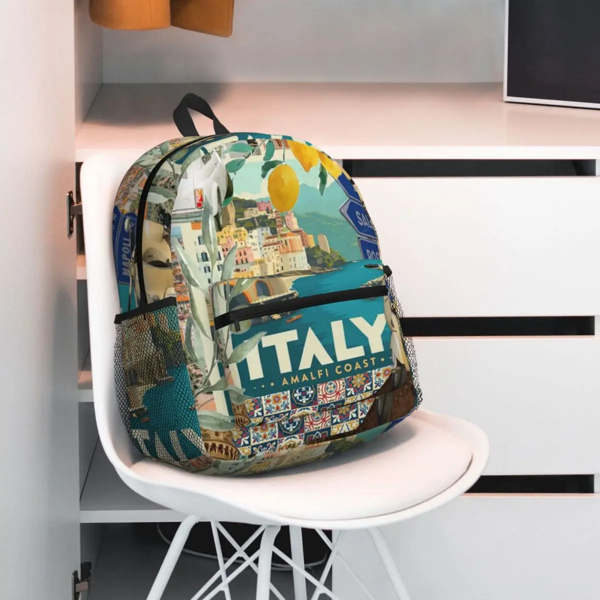 A Unisex Italian Themed Featuring Vibrant Italian Symbols Backpack Student BookBag Kids School Bag Shoulder Bags for Boys Girls