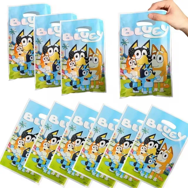 10Pcs Bluey Theme Gift Bags Birthday Party Decoration Stitch Biscuit Package Candy Bag Baby Shower Kids Gift for Party Supplies