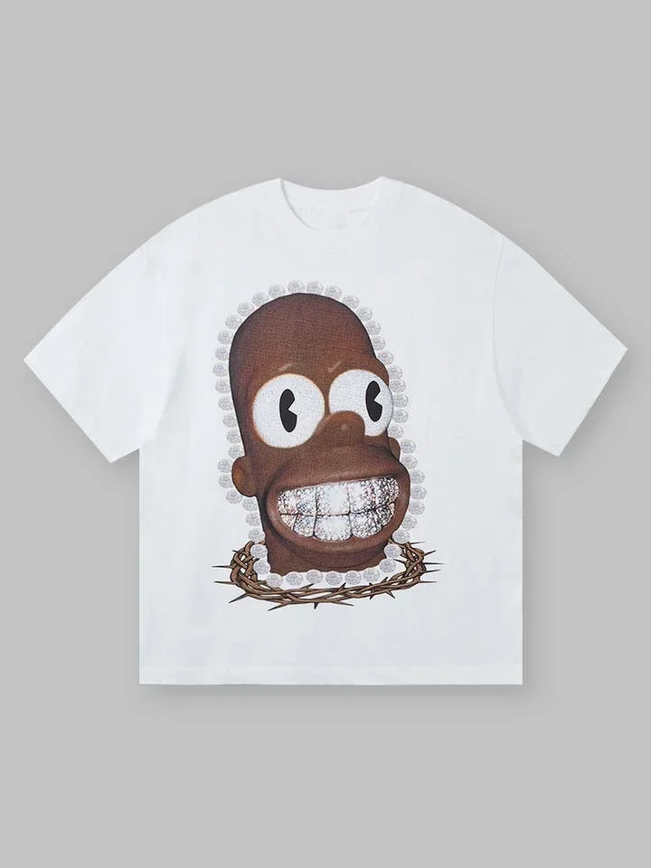 

American Printed Cartoon Retro T-shirt Y2K Men's HipHop Cotton Gothic Personality Niche Ins Oversized Half-sleeved Tops
