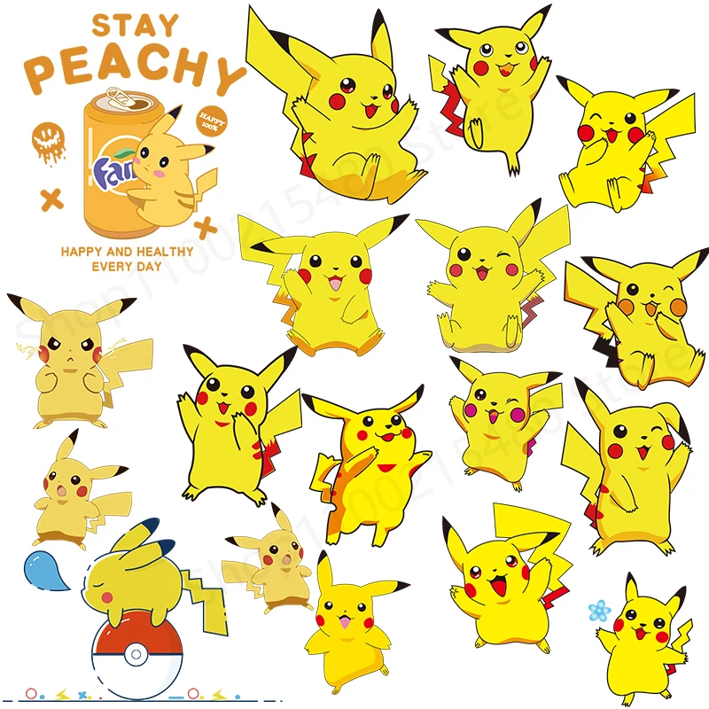 Pokemon Game Pikachu DIY Heat Transfer Stickers for T-Shirt Hoodies Iron on Patches for Clothes on kids Kawaii Custom Decor Gift