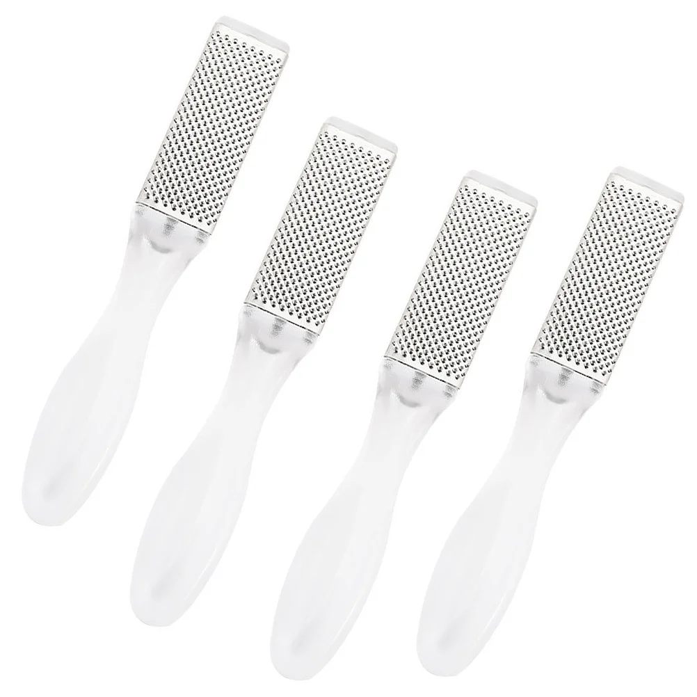 4 قطعة لوح فرك من الفولاذ المقاوم للصدأ ملف على الوجهين لإزالة الجلد الميت أداة التقشير المحمولة العناية بالقدم مدلك قوي