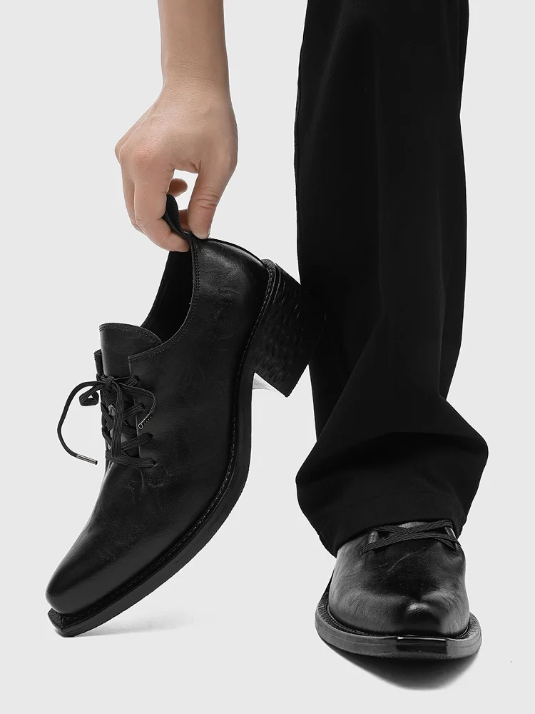 

Vintage High Heel Wizard Shoes Black Business Formal Style Men's Dress Shoes Increased Height Leather Shoes for Couples