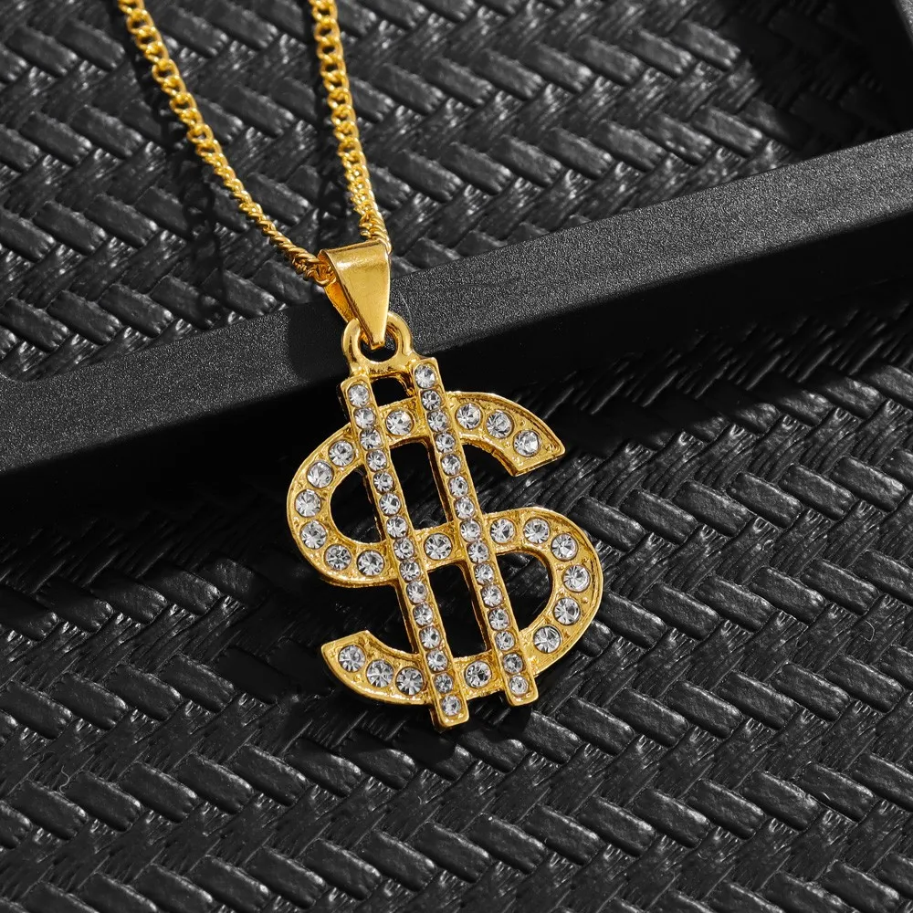 New Fashionable Metal Alloy Dollar Pendant Necklace for Men Exquisite Coin Symbol Chain On The Neck Accessories Trendy Jewelry