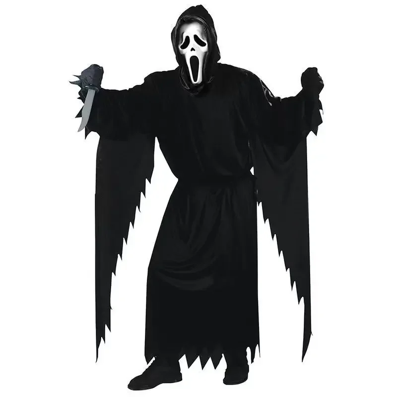 Adultos disfraz de grito de Halloween ropa fantasma cráneo aterrador máscara de alta calidad baile de graduación Reaper Cosplay niños muerte disfraz de demonio negro