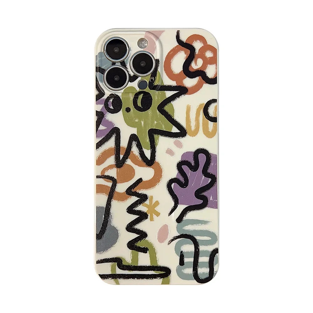 Retro Funny monster Graffiti abstract art Phone Case For iPhone 14 13 12 11 Pro Max 14Plus Case Cute Colorful cartoon Soft Cover image 6