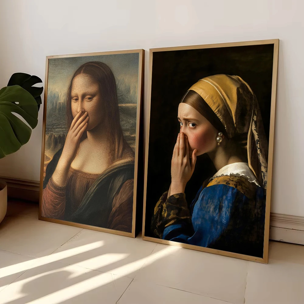 Mona Lisa David Funny Bathroom Poster, Bad Smell Toilet Humor Canvas Painting Wall Art Prints for Living Room Home Decor