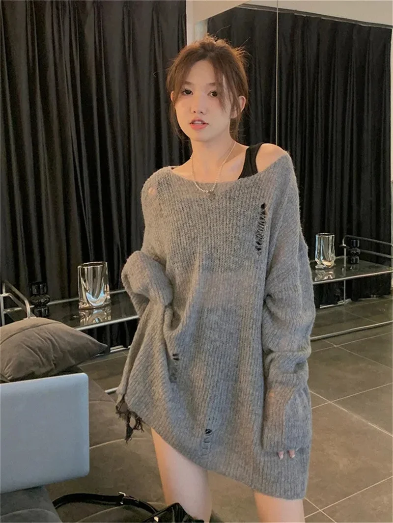 

2024 Summer New Perforated Thin Knitted Sweater Korean Version Loose And Niche Lazy style Sun Protection Top Simple Commuting