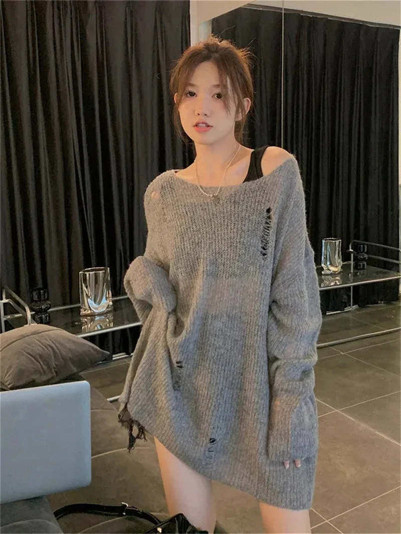 2024 Summer New Perforated Thin Knitted Sweater Korean Version Loose And Niche Lazy style Sun Protection Top Simple Commuting