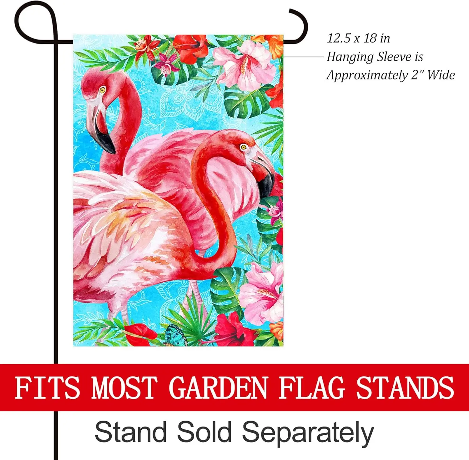 Texupday Flamingo Tropical Floral Flower Decoration Summer Seaside Holiday Garden Flag Beach Coastal Outdoor Yard Banner 12& jjp