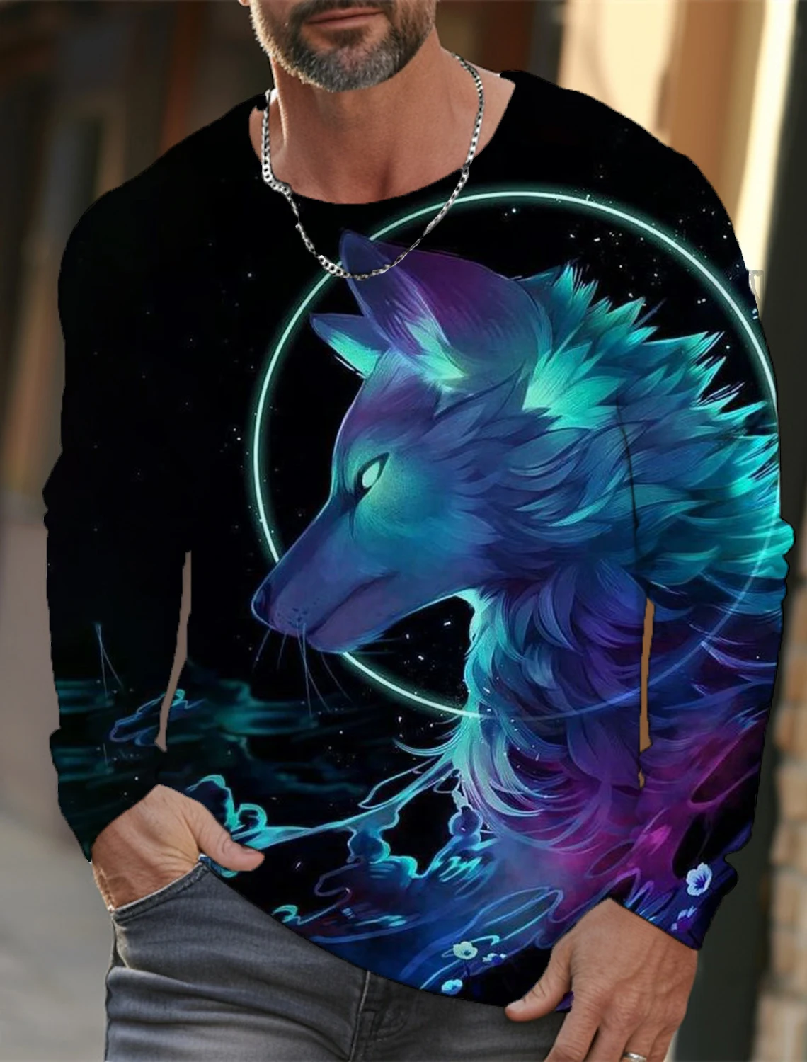 The Wolf Graphic Men\'s Long Sleeve T-shirt for Men Clothing Casual Top Tee Shirt Fashion Animal 3D Full Printing Streetwear