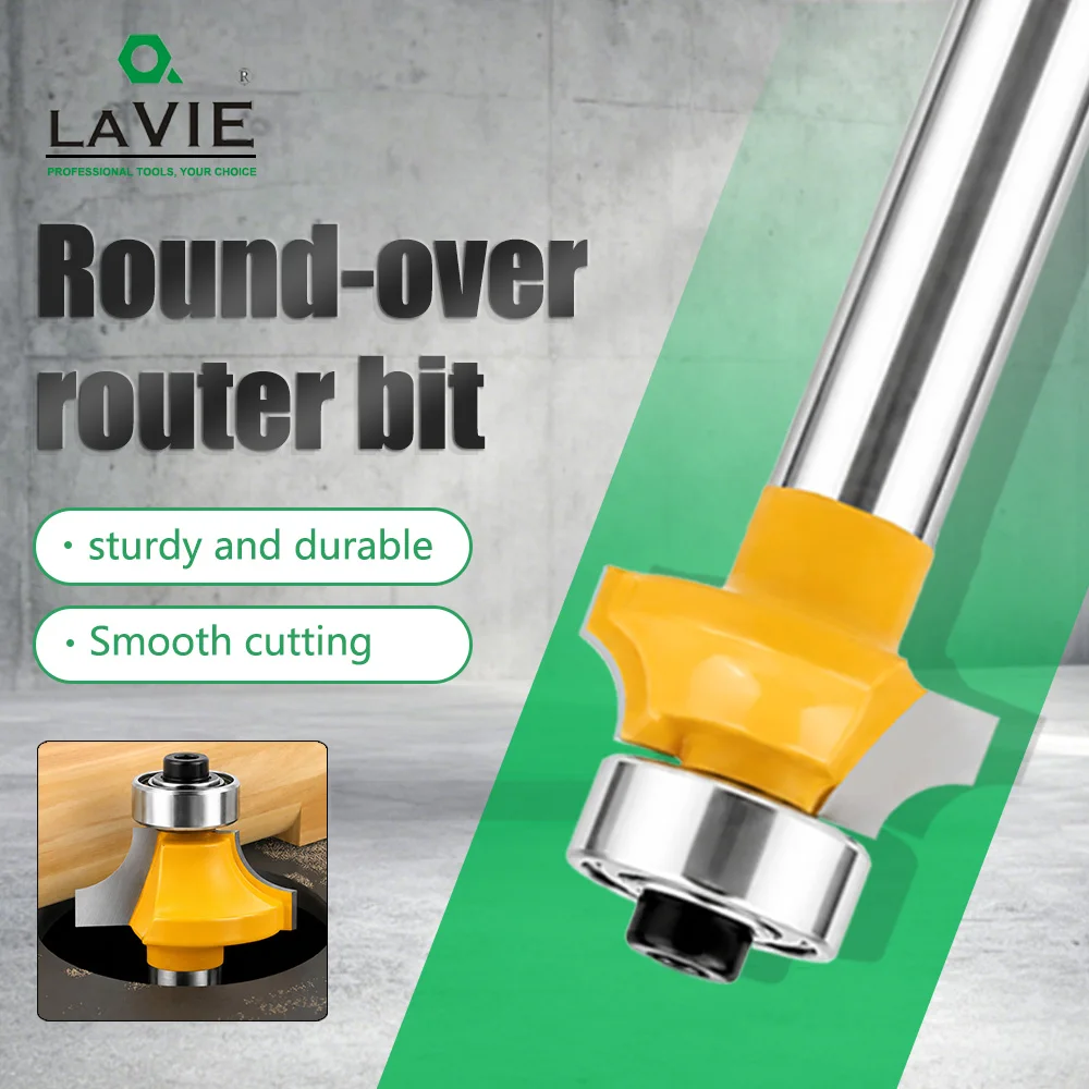 LAVIE 1pc 8mm Shank Round Over Router Bit , Carbide Tipped Wood Edge Profiling Milling Cutter 19-25mm C08051