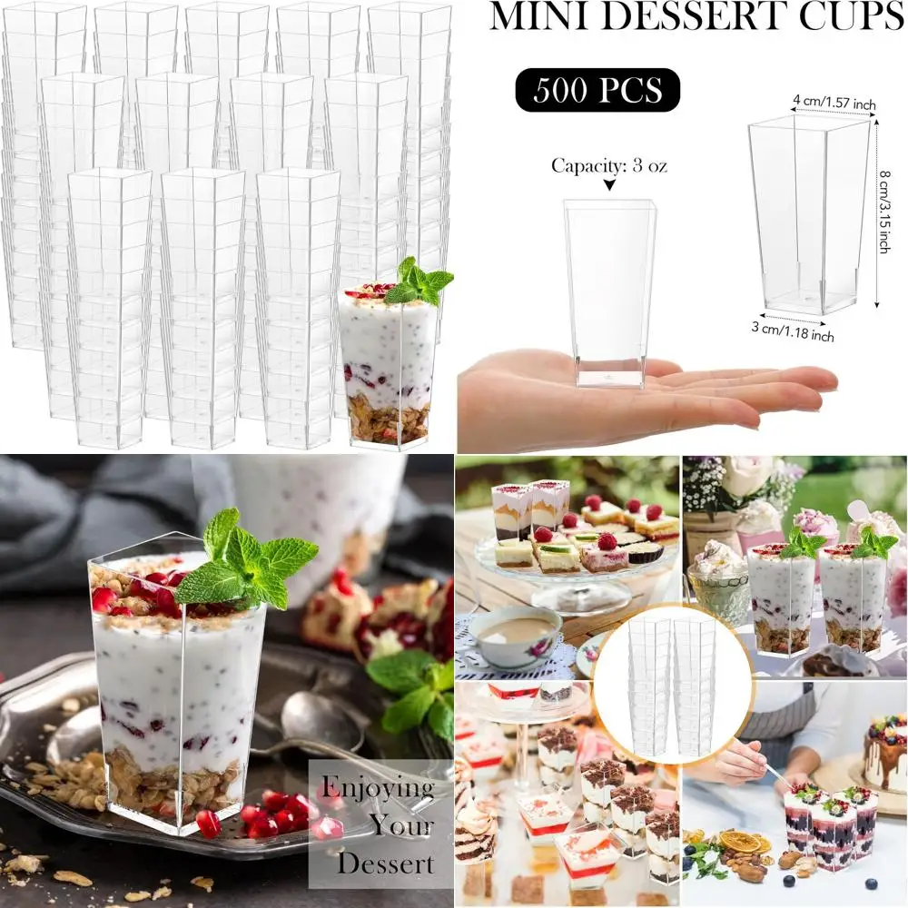 

Set of 500 - 3 oz Clear Plastic Mini Dessert Cups for Cheesecake, Mousse, Appetizers, and More