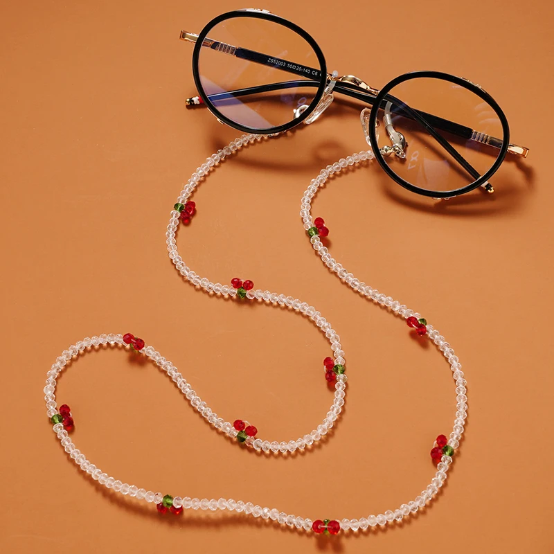 Fashion Beads Glasses Chain Creative Cherry Mask Lanyard Lovely Pearl Crystal Sunglasses Strap Holder Neck Cord Eyewear Chain