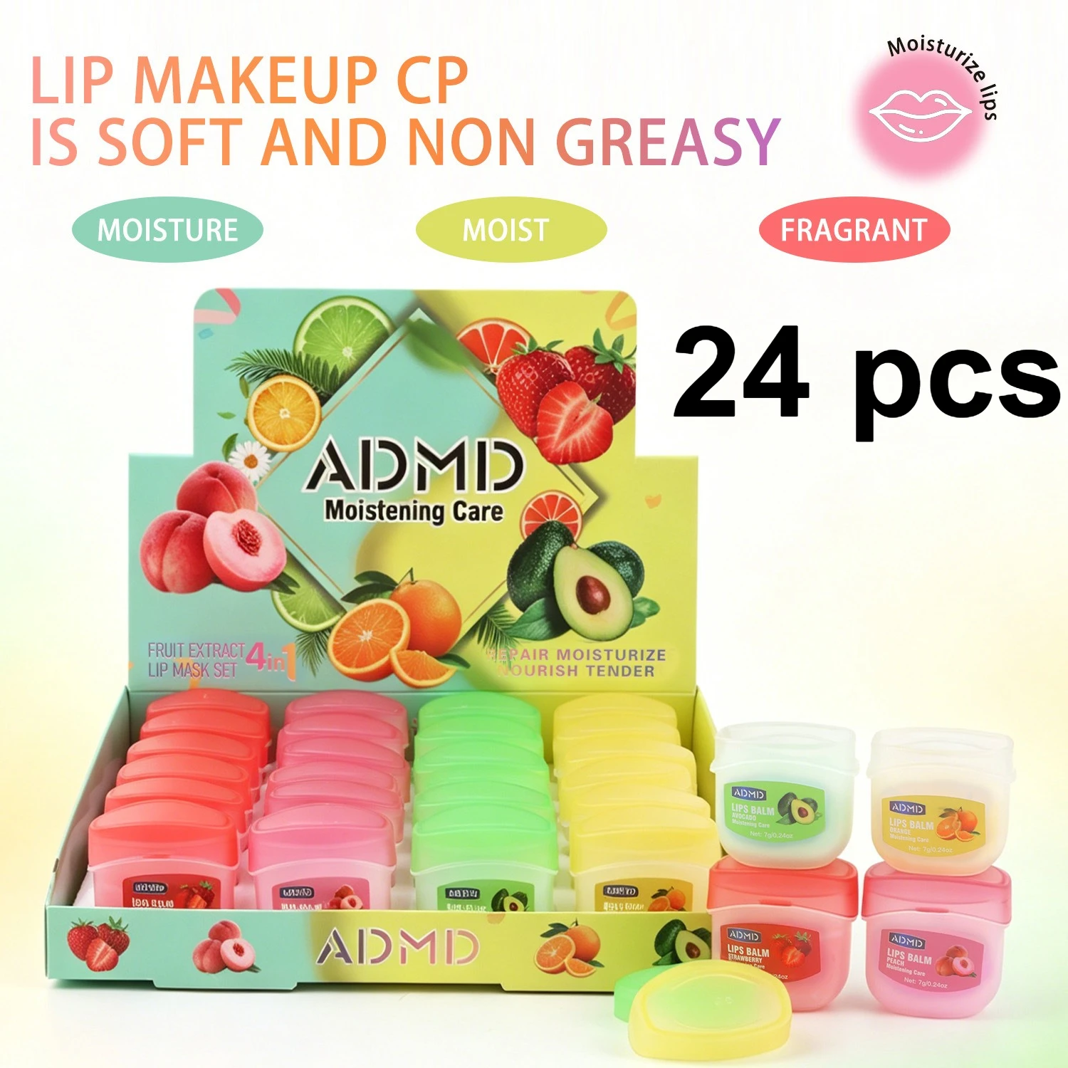 24 Pcs Lip Mask Set Moisturizing Fruit Flavor Lip Care Lip Balm