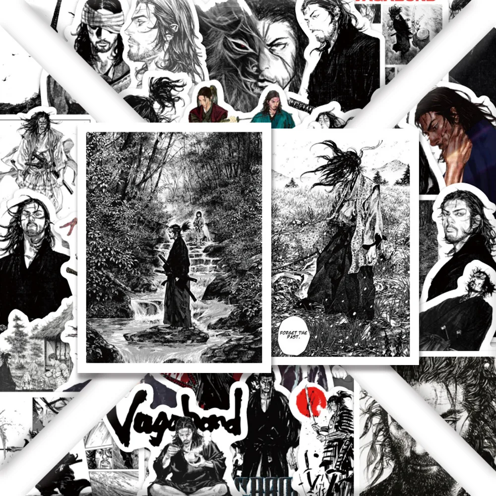 10/50PCS Japanese Comic Vagabond Male Lead Miyamoto Musashi Black And White Graffiti Decorative Waterproof Stickers Kids Toy - Image 4