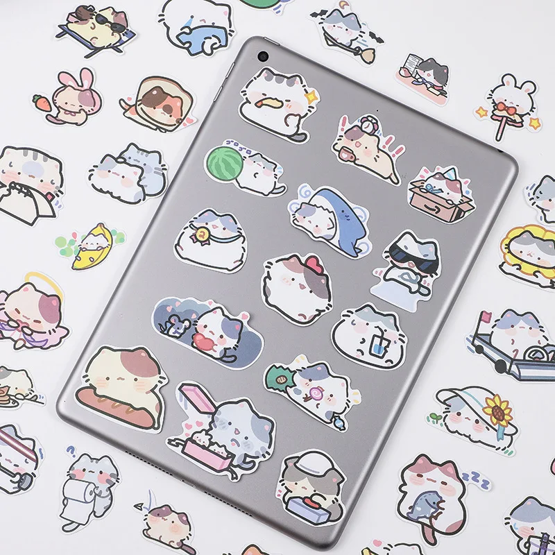 54 Pcs Waterproof Cute Cartoon Cat Stickers, DIY Decals for Journals, Laptops & Water Bottles