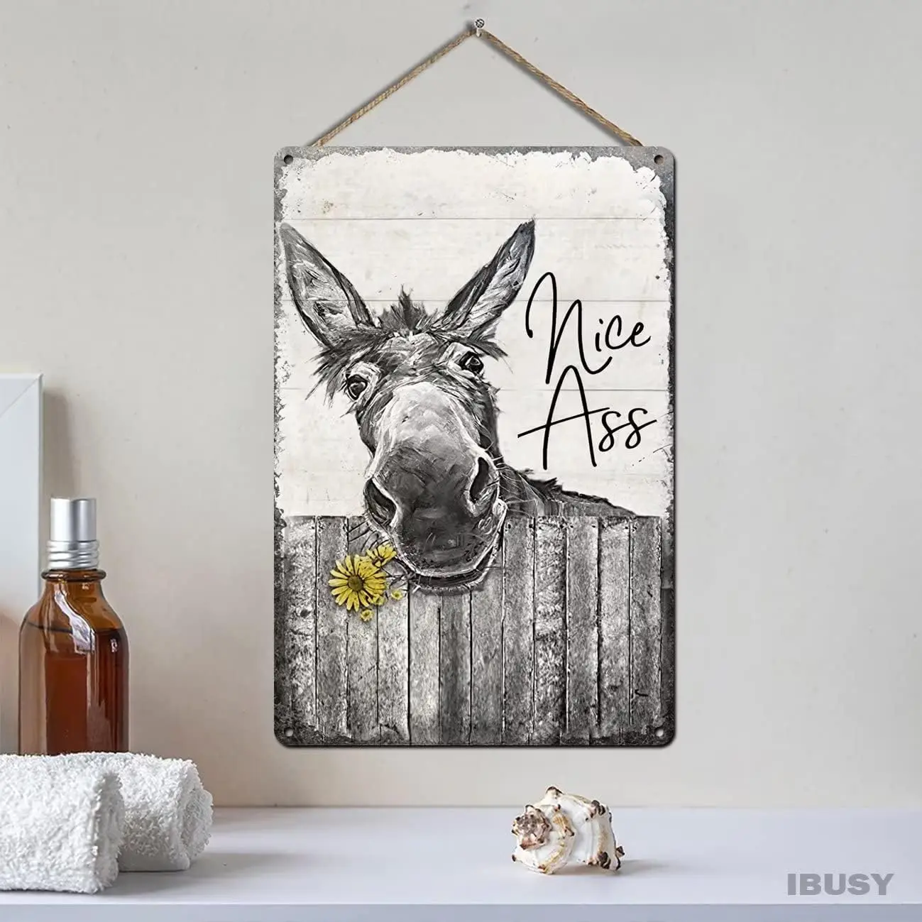 Funny Vintage Donkey Tin Sign Nice Ass,For Donkey Lovers,Farmhouse Bathroom Sign Wall Art Posters Decor 8x12 Inch