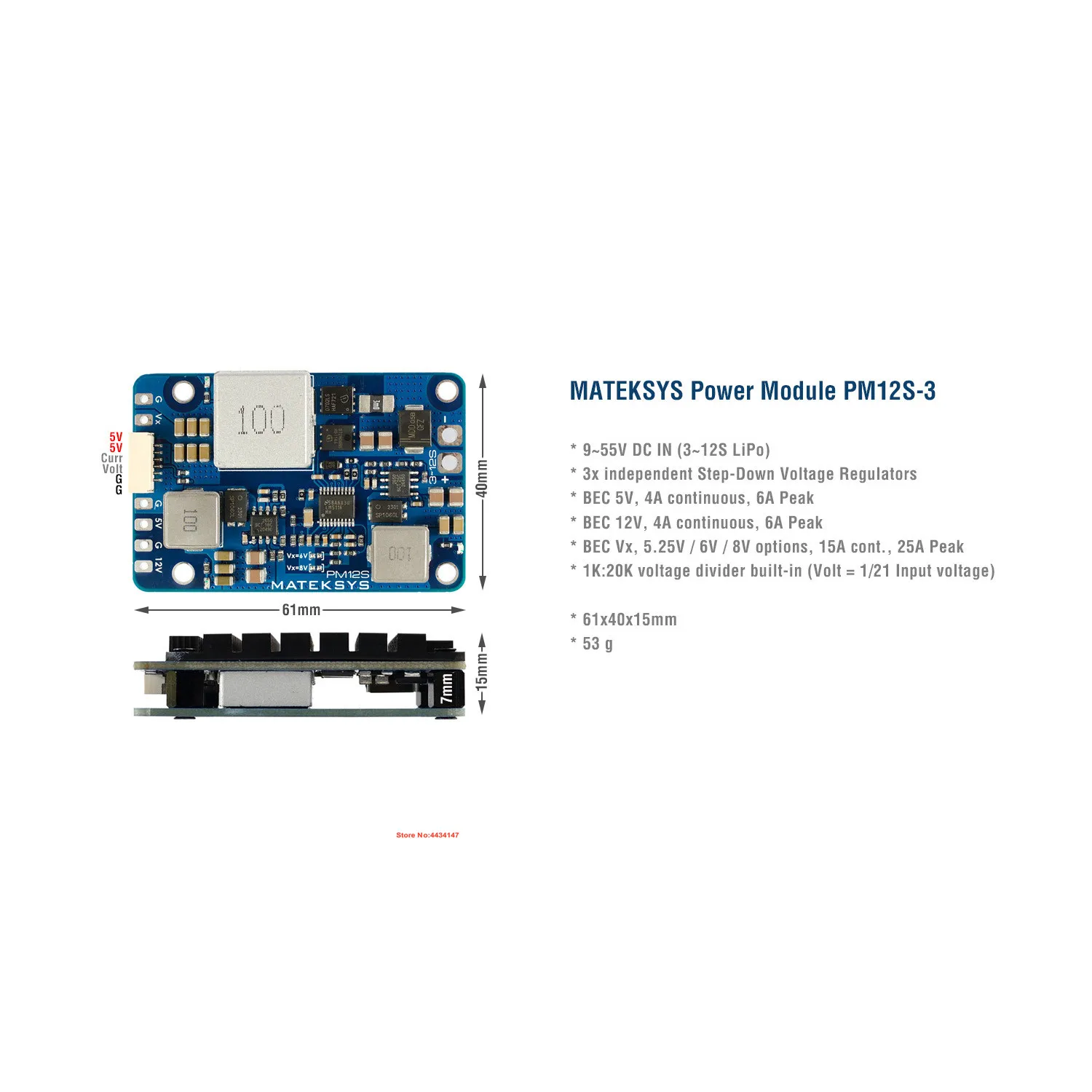 Matek Mateksys PM12S-3 POWER MODULE 9V to 55V independent Step-Down Voltage Regulators  for RC Model Airplane FPV Racing Drone
