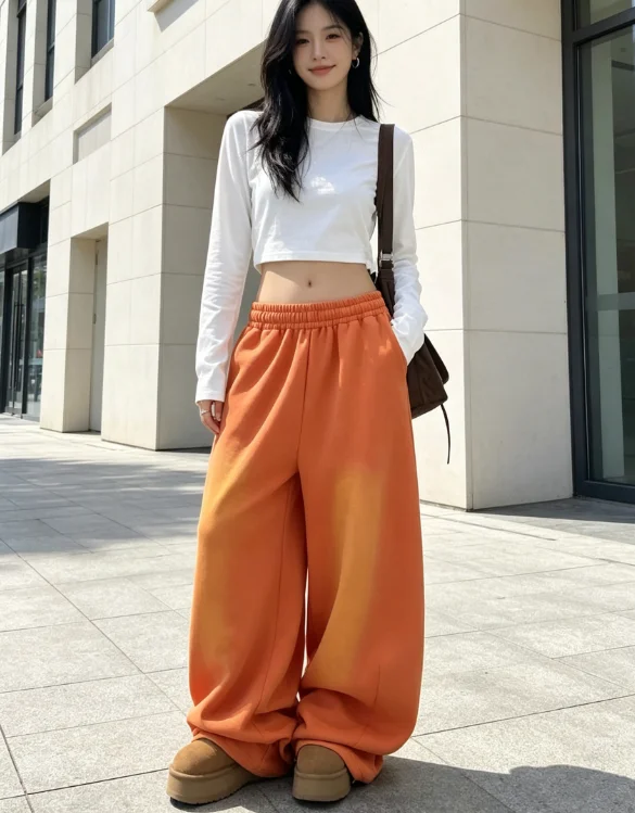 NUOMICI Women's solid-color loose-fit denim pants; trendy low-to-mid-rise vintage wide-leg streetwear trousers; K-pop hip-hop