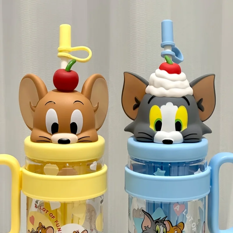 1060 مللي توم جيري سعة كبيرة في الهواء الطلق تريتان غلاية الجليد زجاجة ماء فتاة مكتب شرب كوب بقشة طالب الرياضة كوب شاي بالحليب