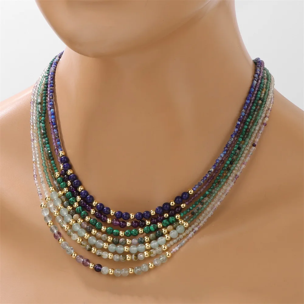 Women Handmade Natural Stone Choker Necklace Mixed 2mm 4mm Round Beads Adjustable Neck Chain Jewelry For Daily Party Wear