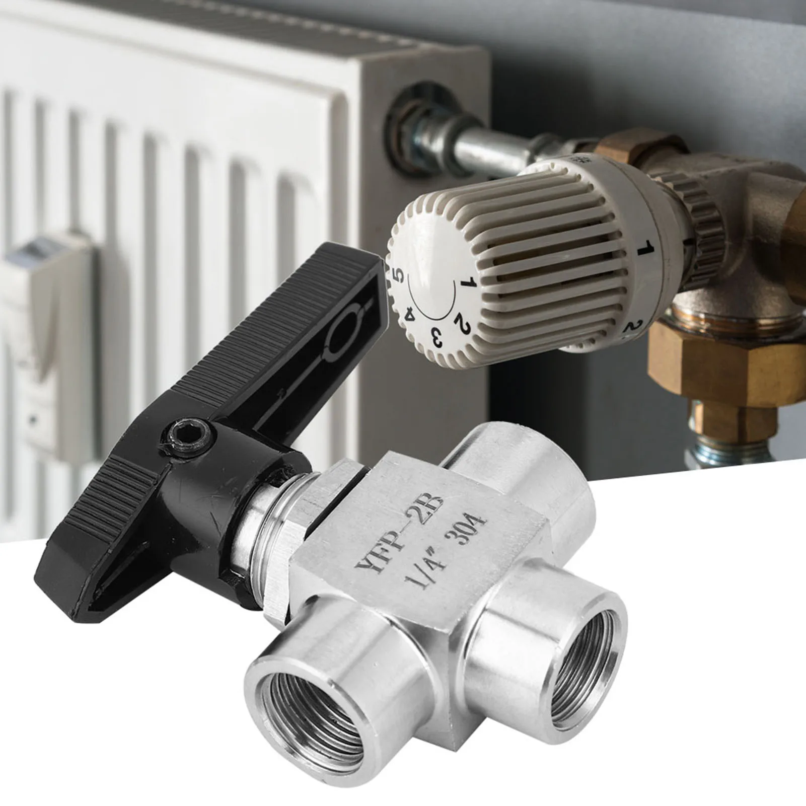 3 Way Ball Valve BSPP Female Thread Stainless Steel 1/4in for Water Pipe Flow Control High Pressure High Temperature Water Gas