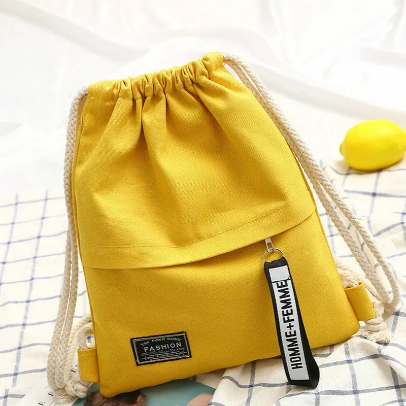 Fashion 1 Pc Canvas School Bag Double Shoulder Drawstring Backpack Pocket Portable Casual Women Men Travel