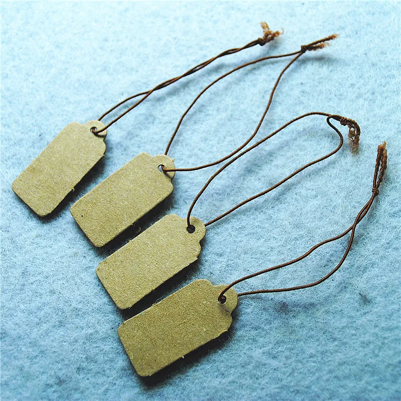 Hot 1000PCS Brown Paper Tags With Matching Elastic Wire For Commodity Selling Marks 30X15MM DIY Jewelry Accessories