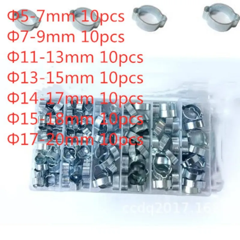 

70PCS Double Ear Clamp O Clips-Crimp Clip Air Silicone Petrol Water Fuel Hose Pipe Stainless Steel Hose Clamps Cinch Ring