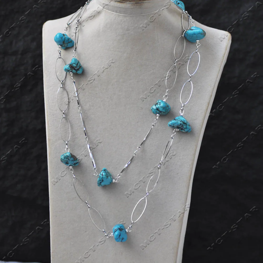 

MTC·STAR 42 дюйма, 25 мм, натуральное синее барочное бирюзовое ожерелье-цепочка из необработанной руды (Z14151)