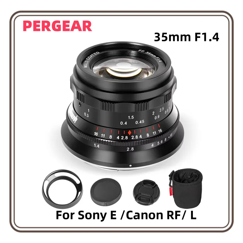 PERGEAR 35mm F1.4 Full-Frame Manual Focus Lens Compatible with Sony E-Mount Cameras A7 A7II A7III A7R A7RII A7RIII A7RIV Black