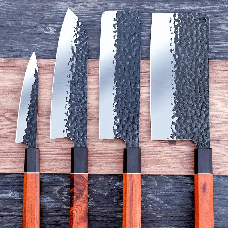 Japanese Sashimi Santoku Knife 1-7pc Hand Forged Chef Knives Set Fish Fillet Wood Handle Knive Cleaver Camping BBQ Tools