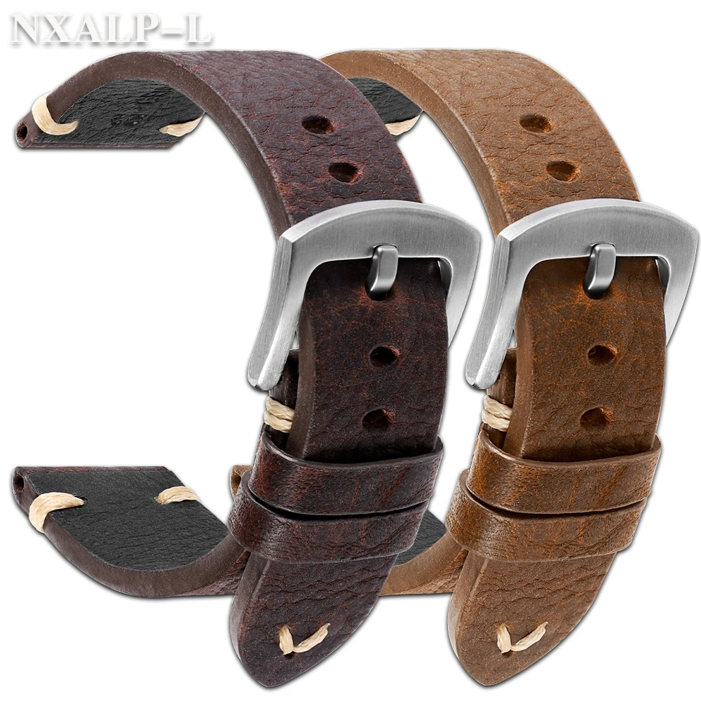 Stitching Cowhide Strap Vintage Italian Distressed Genuine Leather Watch Band 18mm 20mm 22mm for Omega for Seiko Smart Wristband