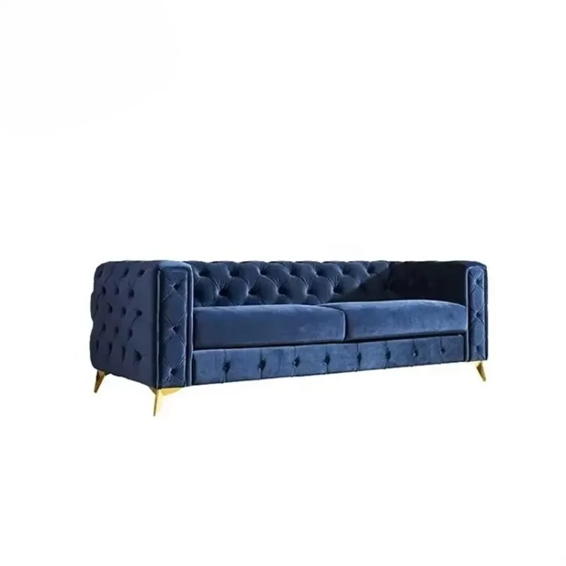 Italian style blue, velvet classic sofa, villa luxury hotel living room furniture